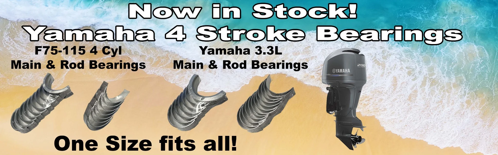 Yamaha 4 stroke main and rod bearings for F75 to F115 and 3.3L outboard engines in stock